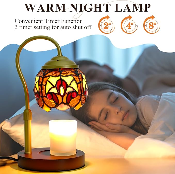 Tiffany Style Candle Warmer Lamp with Timer, Dimmable Stained Glass Candle Lamp Warmer, alternate product view 2