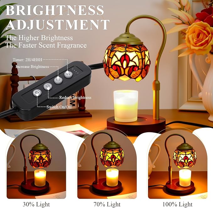 Tiffany Style Candle Warmer Lamp with Timer, Dimmable Stained Glass Candle Lamp Warmer, alternate product view 3