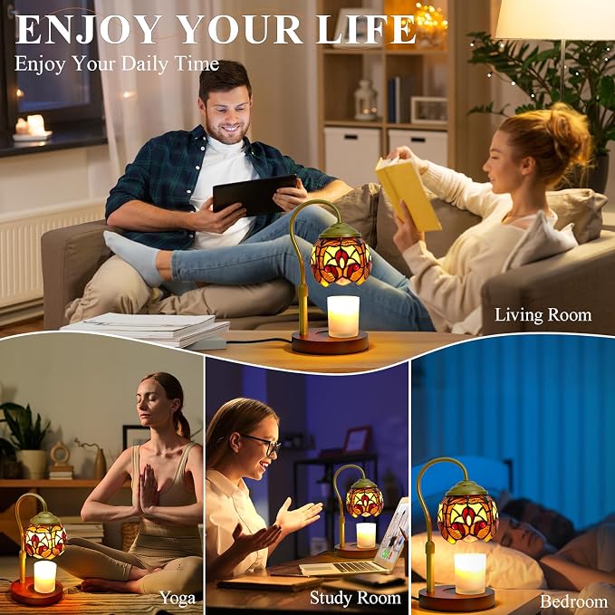 Tiffany Style Candle Warmer Lamp with Timer, Dimmable Stained Glass Candle Lamp Warmer, alternate product view 6