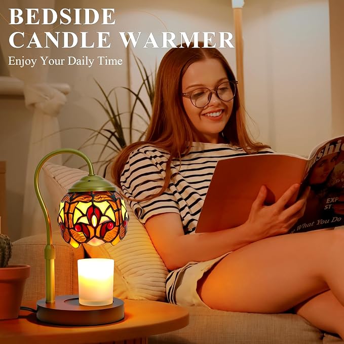 Tiffany Style Candle Warmer Lamp with Timer, Dimmable Stained Glass Candle Lamp Warmer, alternate product view 7