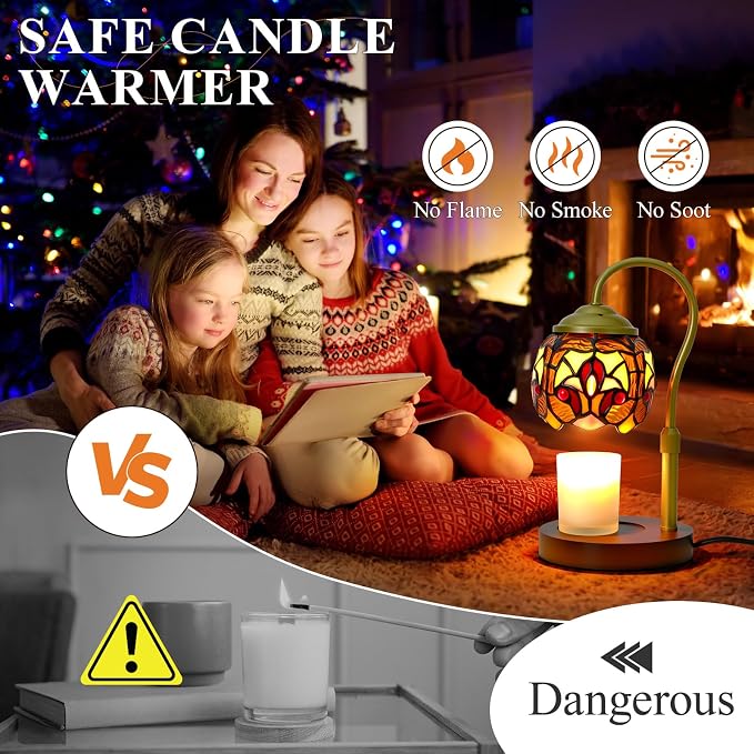Tiffany Style Candle Warmer Lamp with Timer, Dimmable Stained Glass Candle Lamp Warmer, alternate product view 8