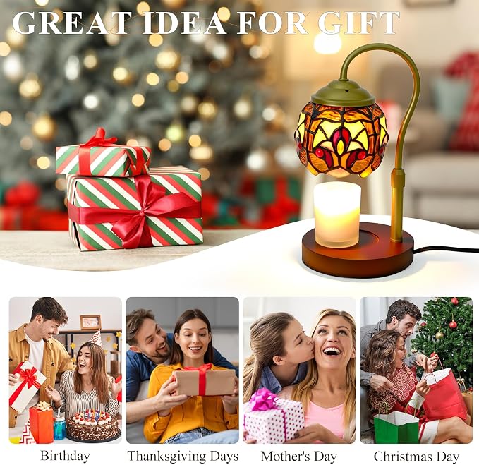 Tiffany Style Candle Warmer Lamp with Timer, Dimmable Stained Glass Candle Lamp Warmer, alternate product view 9