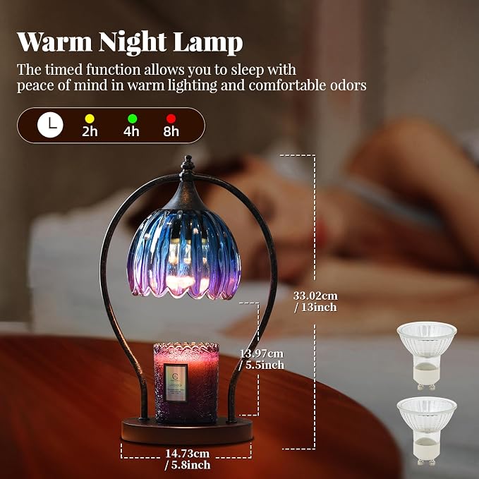 Timer Candle Warmer Lamp: Dimmable Candle Warmer Wax Melts Warmers for Jar Candles with 2 Bulbs, Birthday Gifts for Men