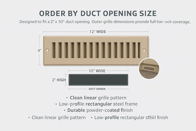 Toe Kick Vent Cover 2" x 10" Duct Opening, Brown Cabinet Toe Kick Register Grille, Steel Air Vent Grate for, alternate view 3