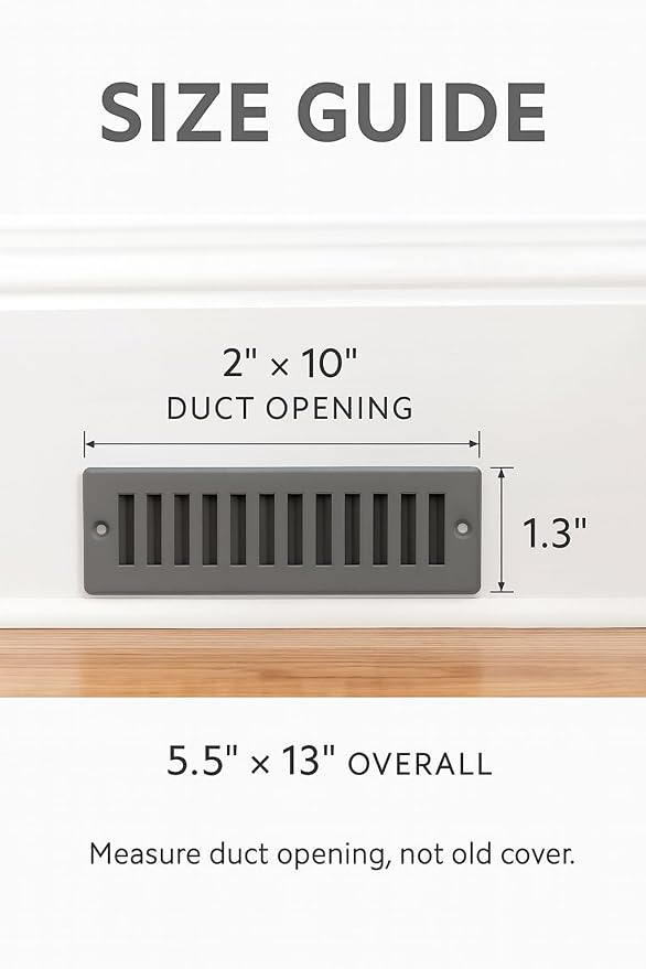 Toe Kick Vent Cover 2" x 10" Duct Opening, Grey Cabinet Toe Kick Register Grille, Steel Air Vent Grate for, alternate view 2