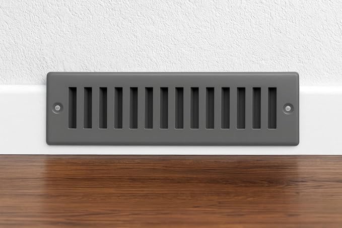 Toe Kick Vent Cover 2" x 10" Duct Opening, Grey Cabinet Toe Kick Register Grille, Steel Air Vent Grate for, alternate view 5