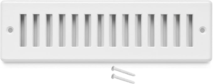 Toe Kick Vent Cover 2" x 10" Duct Opening, White Cabinet Toe Kick Register Grille, Steel Air Vent Grate for