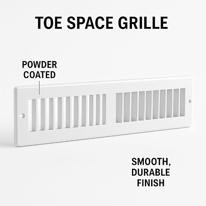 Toe Kick Vent Cover 2" x 10" Duct Opening, White Cabinet Toe Kick Register Grille, Steel Air Vent Grate for, alternate view 5
