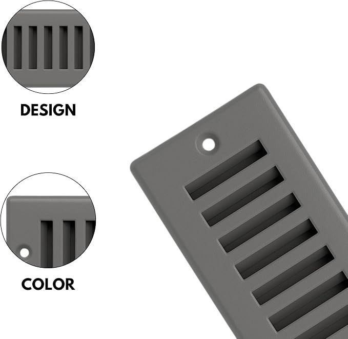 Toe Kick Vent Cover 2" x 14" Duct Opening, Grey Cabinet Toe Kick Register Grille, Steel Air Vent Grate for Kitchen Cabinets