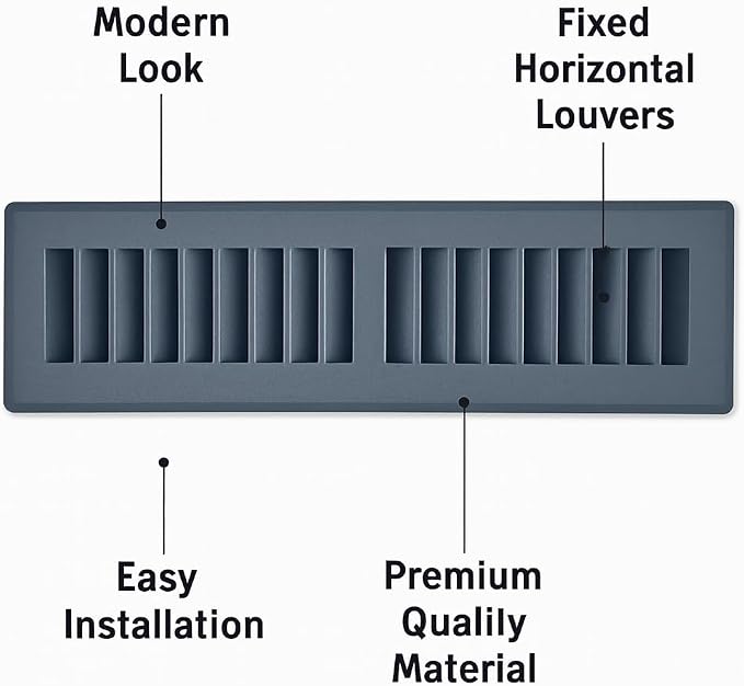 Toe Kick Vent Cover 4" x 10" Duct Opening, Grey Cabinet Toe Kick Register Grille, Steel Air Vent Grate for, alternate view 5