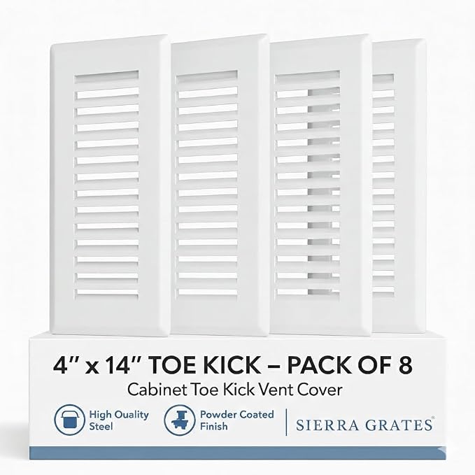 Toe Kick Vent Cover 4" x 14" Duct Opening, White Cabinet Toe Kick Register Grille, Steel Air Vent Grate for