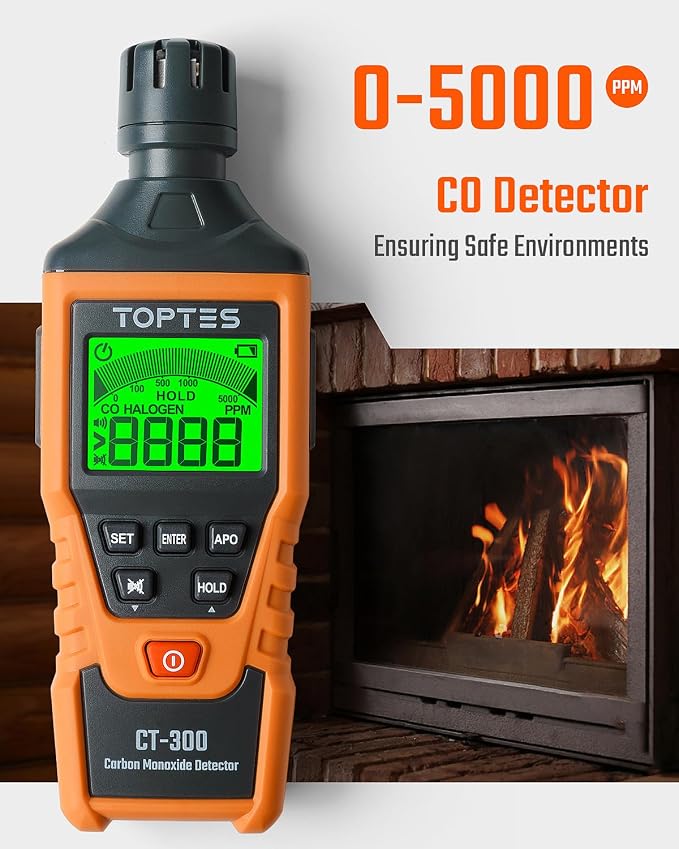 ToolsforHomeSafety CT-300 Portable Carbon Monoxide Detector, CO Detector with Audible & Visual Alarm, 0-5000PPM, CO Alarm