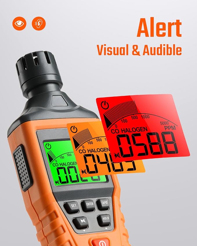 ToolsforHomeSafety CT-300 Portable Carbon Monoxide Detector, CO Detector with Audible & Visual Alarm, 0-5000PPM, CO Alarm