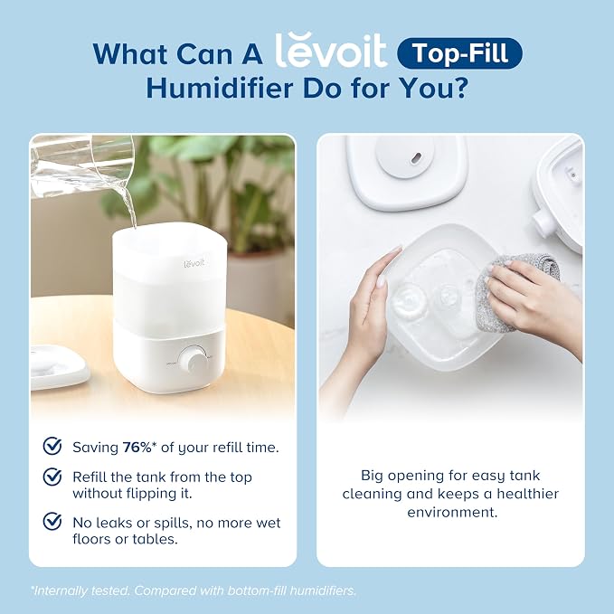 Top Fill Humidifiers for Bedroom, 2.5L Tank for Large Room, Easy to Fill & Clean, alternate product view 3