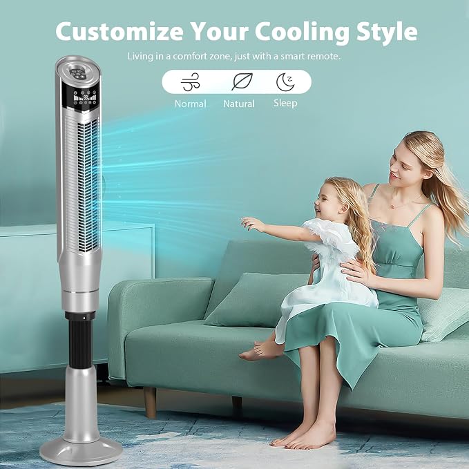 Tower Fan 360°Oscillating Fan Quiet Cooling 24H Timer Remote Control Powerful Standing 8 Wind Speed 3 Wind, alternate product