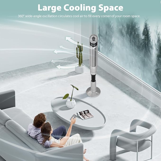 Tower Fan 360°Oscillating Fan Quiet Cooling 24H Timer Remote Control Powerful Standing 8 Wind Speed 3 Wind, alternate product