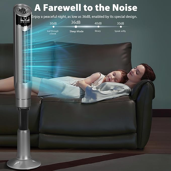 Tower Fan 360°Oscillating Fan Quiet Cooling 24H Timer Remote Control Powerful Standing 8 Wind Speed 3 Wind, alternate product