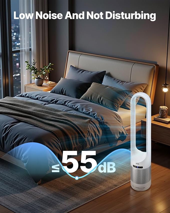 Tower Fan Bladeless, 15.4ft/s Velocity Floor Fan that Blows Cold Air, 80° Oscillating 8-Speed Fans, 8H Timer, Standing Fans
