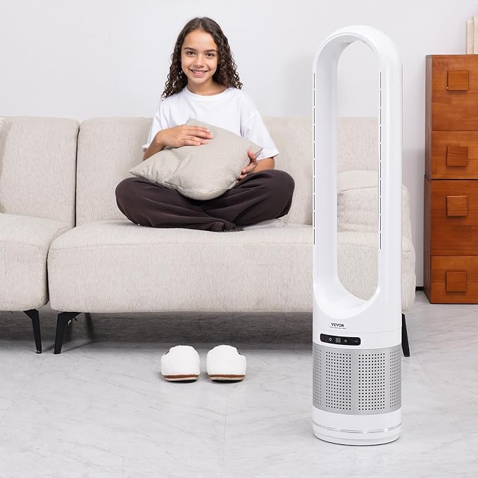 Tower Fan Bladeless, 15.4ft/s Velocity Floor Fan that Blows Cold Air, 80° Oscillating 8-Speed Fans, 8H Timer, Standing Fans