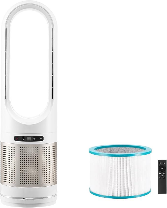 Tower Fan Bladeless, 16.4ft/s Velocity Floor Fan that Blows Cold Air, 80° Oscillating 8-Speed Fans, 8H Timer, Standing Fans