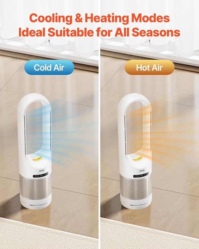 Tower Fan Bladeless, 16.4ft/s Velocity Floor Fan that Blows Cold Air, 80° Oscillating 8-Speed Fans, 8H Timer, Standing Fans