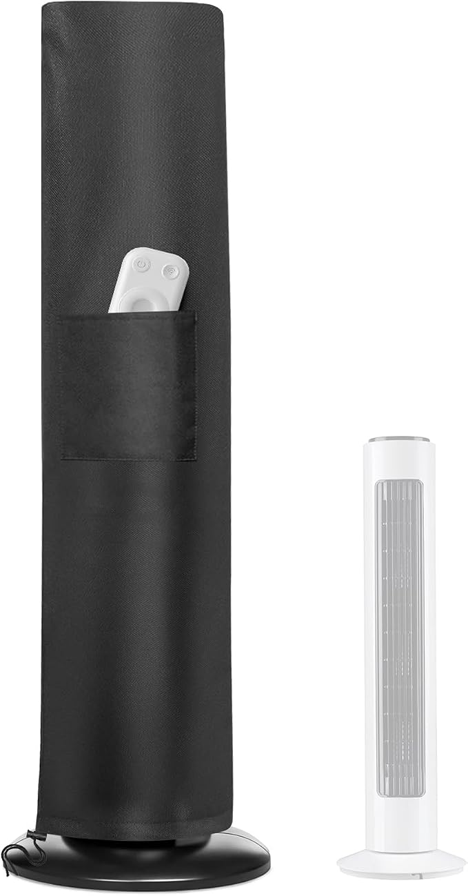 Tower Fan Cover, Waterproof Dustproof Fan Protective Cover with Pocket, Oscillating Tower Fan Covers with Remote Outdoor or