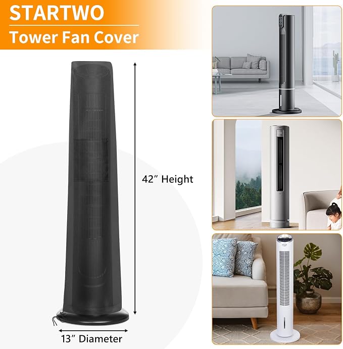 Tower Fan Cover, Waterproof Dustproof Fan Protective Cover with Pocket, Oscillating Tower Fan Covers with Remote Outdoor or