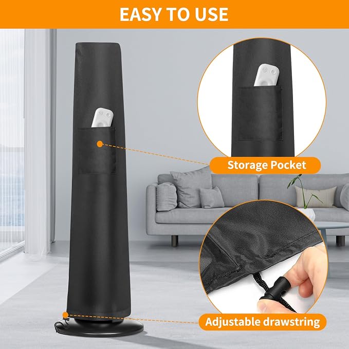 Tower Fan Cover, Waterproof Dustproof Fan Protective Cover with Pocket, Oscillating Tower Fan Covers with Remote Outdoor or