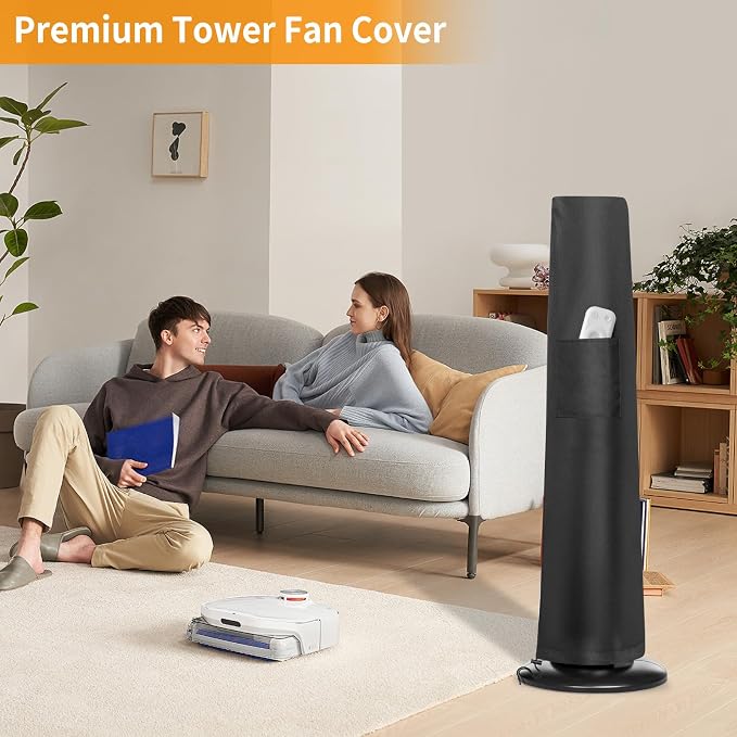 Tower Fan Cover, Waterproof Dustproof Fan Protective Cover with Pocket, Oscillating Tower Fan Covers with Remote Outdoor or