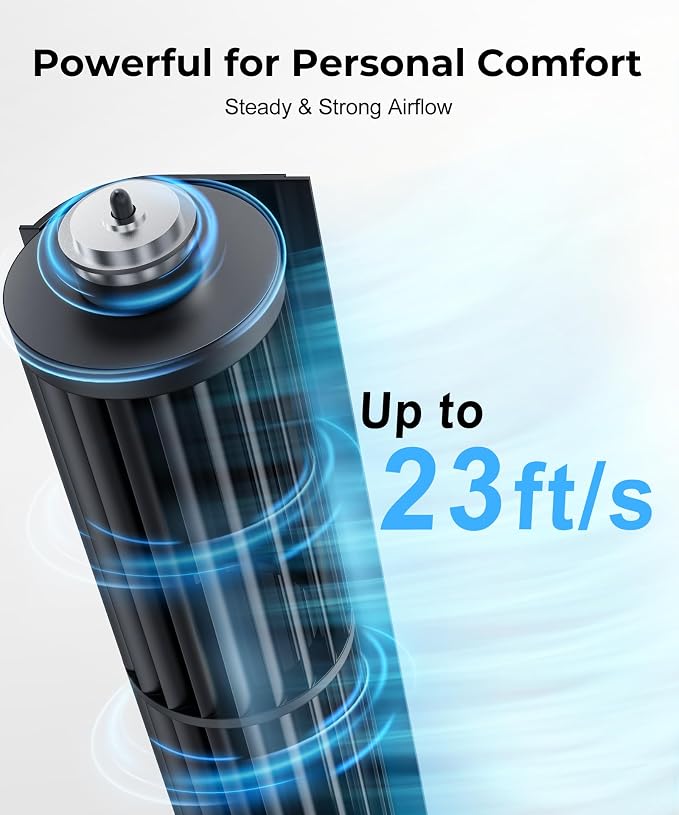 Tower Fan for Bedroom, 23ft/s Desk Fan with Remote, 70° Oscillating Desk Fan, 4 Speeds, 4 Modes,12Timer, 13'' Bladeless