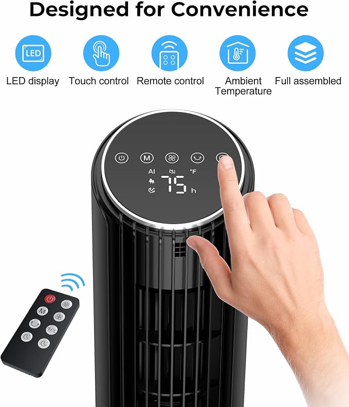 Tower Fan for Bedroom, 23ft/s Desk Fan with Remote, 70° Oscillating Desk Fan, 4 Speeds, 4 Modes,12Timer, 13'' Bladeless