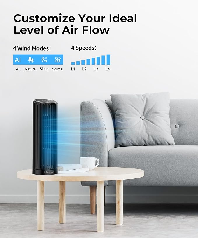 Tower Fan for Bedroom, 23ft/s Desk Fan with Remote, 70° Oscillating Desk Fan, 4 Speeds, 4 Modes,12Timer, 13'' Bladeless