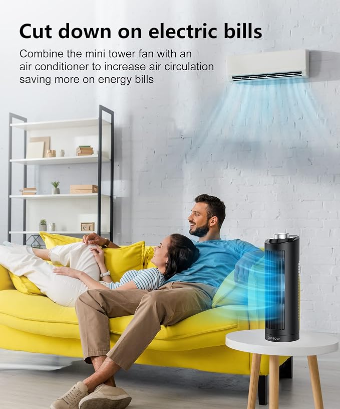 Tower Fan for Bedroom, 23ft/s Desk Fan with Remote, 70° Oscillating Desk Fan, 4 Speeds, 4 Modes,12Timer, 13'' Bladeless