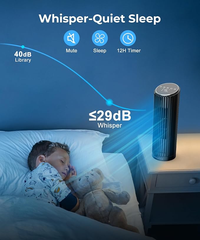 Tower Fan for Bedroom, 23ft/s Desk Fan with Remote, 70° Oscillating Desk Fan, 4 Speeds, 4 Modes,12Timer, 13'' Bladeless