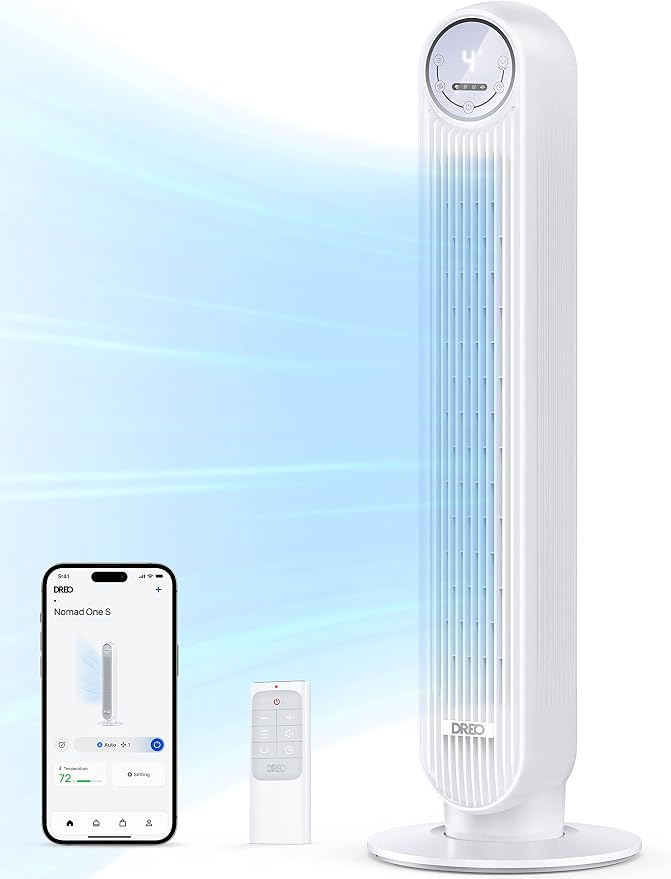 Tower Fan for Bedroom, 25ft/s Smart Standing Fans, 90° Oscillating Floor Fan with 4 Modes, 4 Speeds, 8H Timer, 28dB