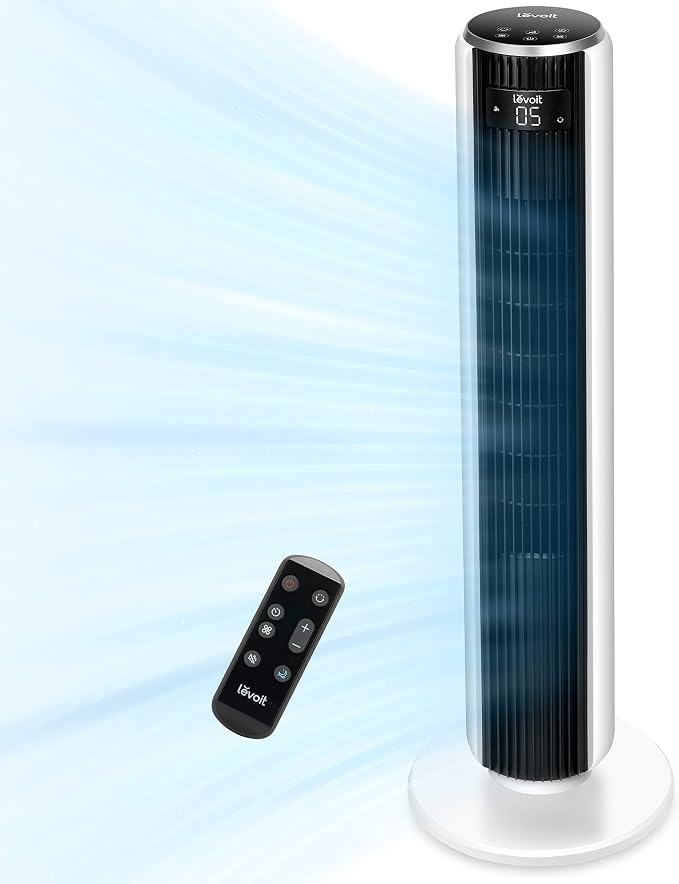 Tower Fan for Bedroom, 25ft/s Velocity 28dB Cooling Fan with Remote, Bladeless and 90° Oscillating & Core 300 Air Purifier
