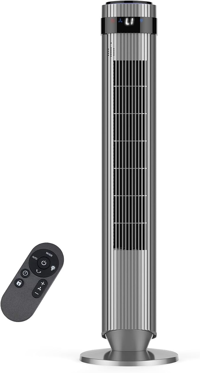 Tower Fan for Bedroom, 28dB Quiet Floor Standing Fan with Remote, 12H Timer, 5 Speeds, 4 Modes, LED Display, Portable