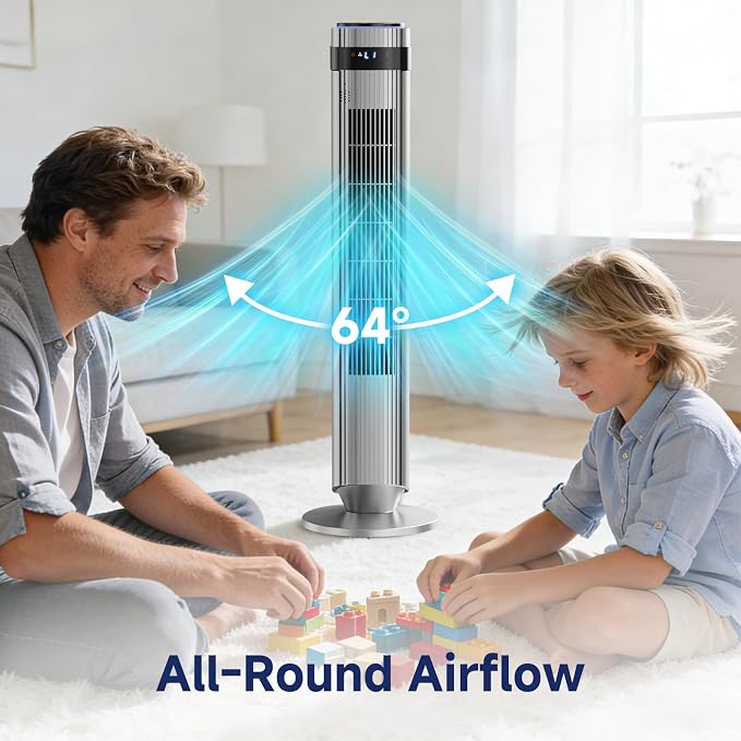 Tower Fan for Bedroom, 28dB Quiet Floor Standing Fan with Remote, 12H Timer, 5 Speeds, 4 Modes, LED Display, Portable