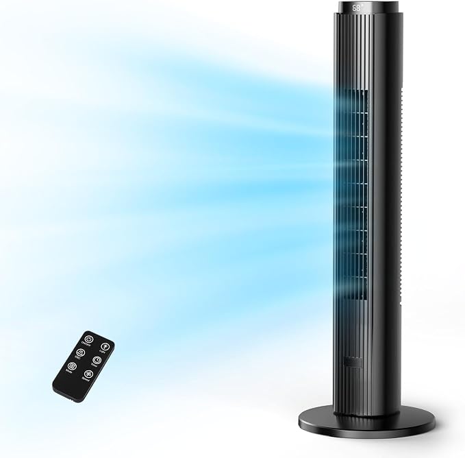 Tower Fan for Bedroom, 39dB Quiet Floor Fan with 6 Speeds, 4 Modes, Remote, 90° Oscillation & 12H Timer 37" Standing Fan for