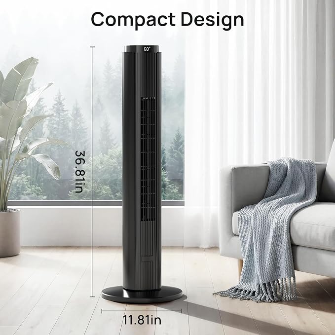 Tower Fan for Bedroom, 39dB Quiet Floor Fan with 6 Speeds, 4 Modes, Remote, 90° Oscillation & 12H Timer 37" Standing Fan for