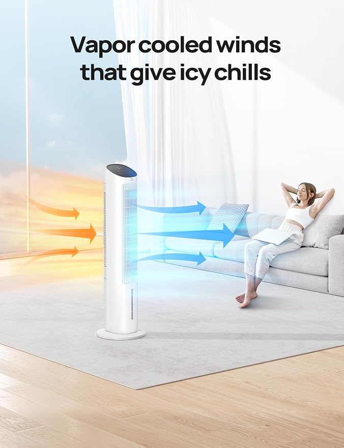 Tower Fan for Bedroom, 40" Evaporative Air Cooler, Cooling Fans That Blow Cold Air with 80° Oscillating, Removable Water