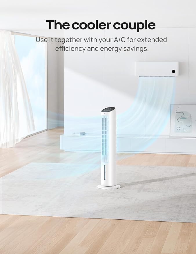 Tower Fan for Bedroom, 40" Evaporative Air Cooler, Cooling Fans That Blow Cold Air with 80° Oscillating, Removable Water