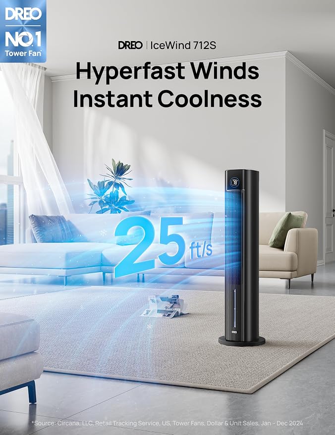 Tower Fan for Bedroom, 43" Cooling Fans That Blow Cold Air 2025 Upgraded, Evaporative Air Cooler, Quiet 85° Oscillating Floor