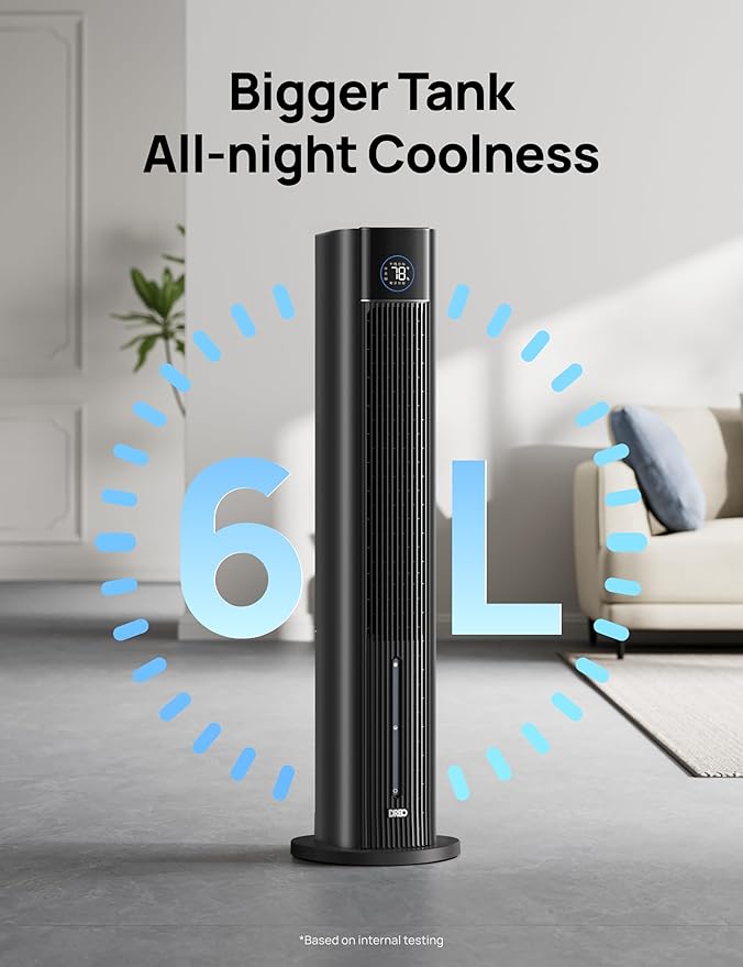 Tower Fan for Bedroom, 43" Cooling Fans That Blow Cold Air 2025 Upgraded, Evaporative Air Cooler, Quiet 85° Oscillating Floor