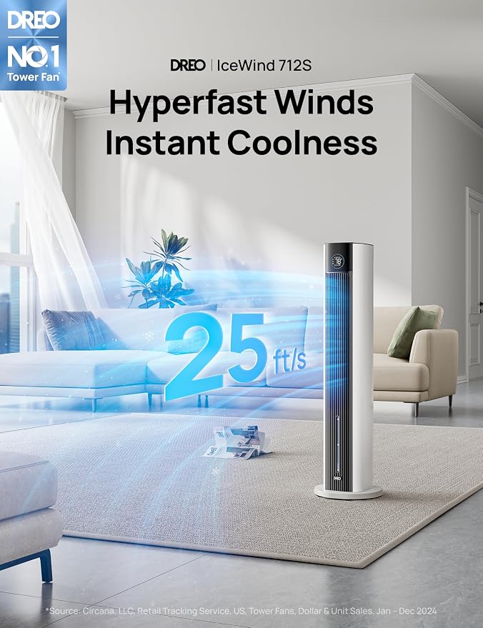 Tower Fan for Bedroom, 43" Cooling Fans That Blow Cold Air 2025 Upgraded, Evaporative Air Cooler, Quiet 85° Oscillating Floor
