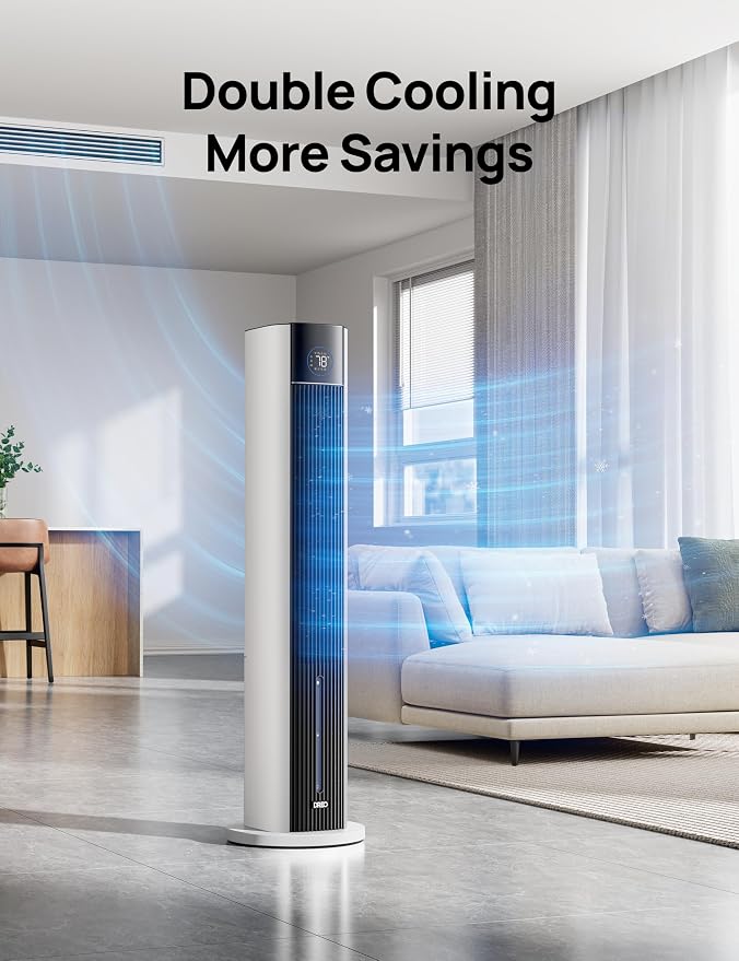 Tower Fan for Bedroom, 43" Cooling Fans That Blow Cold Air 2025 Upgraded, Evaporative Air Cooler, Quiet 85° Oscillating Floor