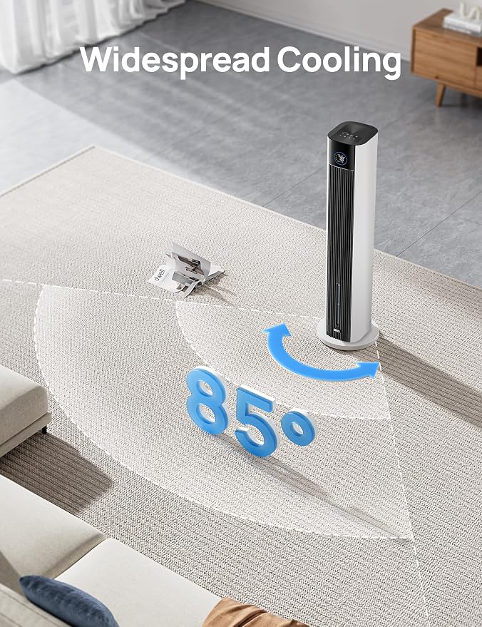 Tower Fan for Bedroom, 43" Cooling Fans That Blow Cold Air 2025 Upgraded, Evaporative Air Cooler, Quiet 85° Oscillating Floor
