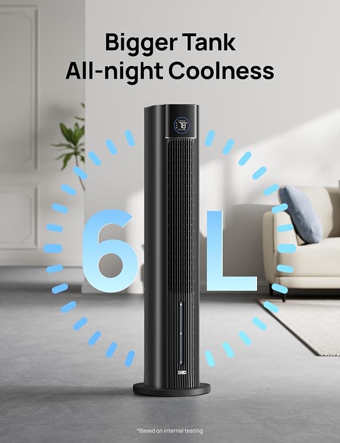 Tower Fan for Bedroom, 43" Cooling Fans That Blow Cold Air 2026 Upgraded, Evaporative Air Cooler, Quiet 80°, alternate view 3