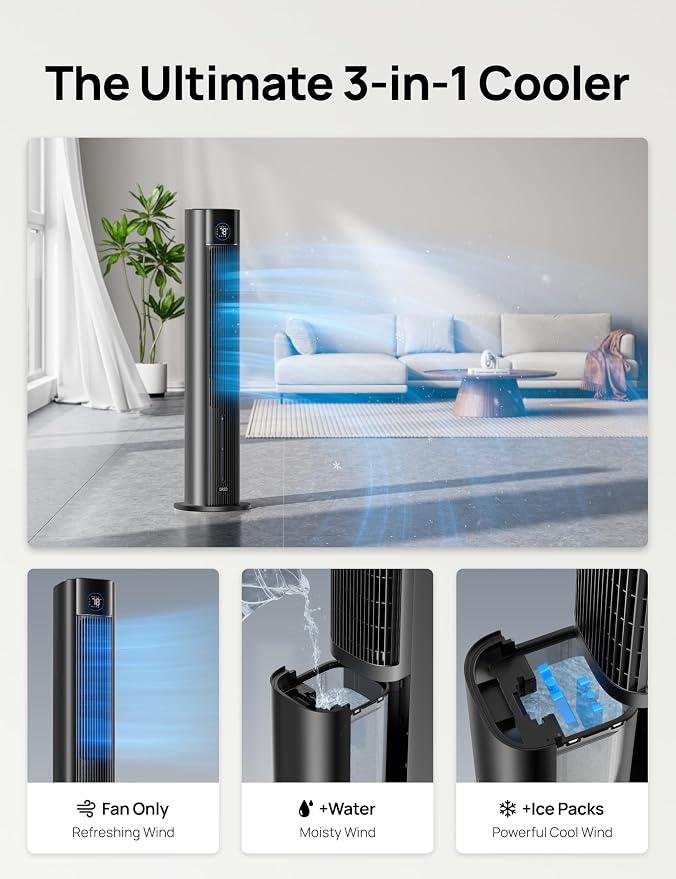 Tower Fan for Bedroom, 43" Cooling Fans That Blow Cold Air 2026 Upgraded, Evaporative Air Cooler, Quiet 80°, alternate view 5