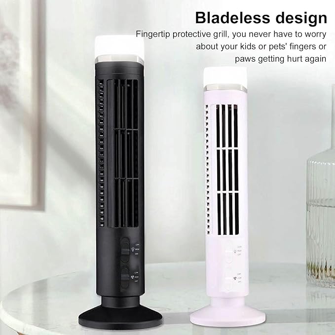 Tower Fan for Bedroom, 90 Degree Oscillating Desktop Tower Cooling Fan, Quiet Standing Fan Portable USB Desk Fan with Light